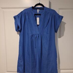 glam Cobalt Blue Short Sleeve V-Neck Tunic